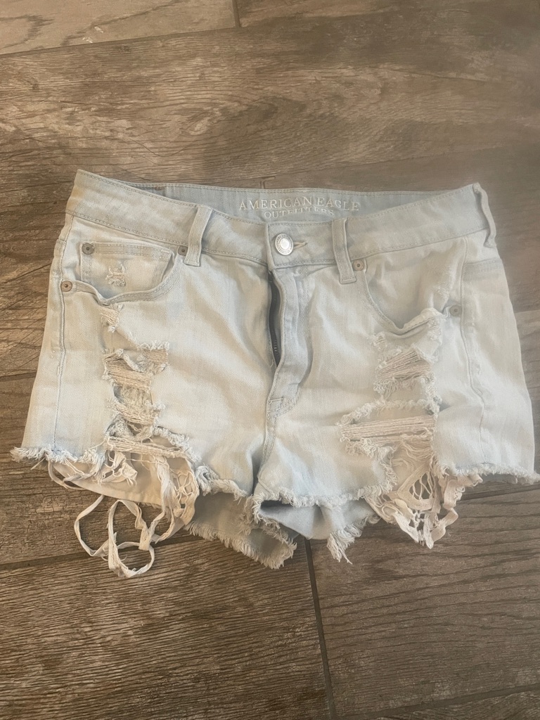 American Eagle Outfitters Pale Blue Ripped Denim Cutoff Shorts
